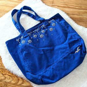 3/$15 American Eagle canvas embroidered tote bag in royal blue